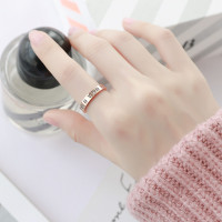 网红时尚chic学生戒指女钛钢玫瑰金罗马数字食指环个性情侣对戒男 罗马数字玫瑰金4号