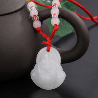 锐鹏天然玉石镶金观音佛吊坠项链男女情侣儿童学生避邪保平安红绳 白佛 含绳子