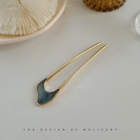 韩版现代风时尚盘发神器发簪简约气质金属发插发钗头饰女簪子发饰 波浪蓝彩
