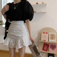 鱼尾裙半身裙女春季2021新款高腰A字短裙褶皱包臀荷叶边白色裙子 白色 S