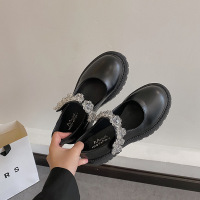 复古厚底玛丽珍鞋黑色小皮鞋女冰花水晶2021春新款日系jk娃娃单鞋 哑光黑 35