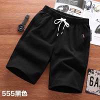 纯棉短裤男夏季5分裤薄款宽松全棉运动裤男士五分中裤棉麻沙滩裤 经典百搭555黑色 4XL