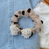 珍珠蝴蝶结大肠发圈女夏季ins韩系发绳网红韩国简约肥肠发圈头饰 米黄珍珠蝴蝶结波点发绳