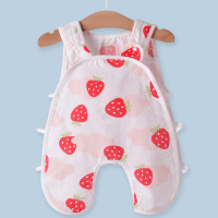 婴儿纯棉纱布琵琶衣夏季新生儿薄款哈衣宝宝无袖开裆连体衣镂空 背带琵琶连体草莓 66cm(66码建议3-6个月)