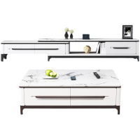 艺可恩现代简约大理石实木电视柜茶几组合小户型家用客厅可伸缩电视墙柜