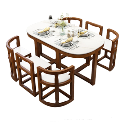 艺可恩小户型省空间餐桌实木大理石岩板饭桌网红隐形一桌六椅椭圆形桌子