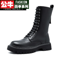 公牛四季男鞋内增高马丁靴男高帮马丁靴男鞋切尔西筒靴皮面软底舒适潮流秋冬新款男生个性百搭黑色小皮靴机车男鞋休闲鞋