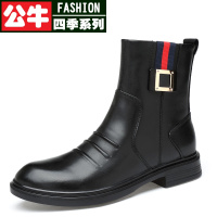 公牛四季男鞋小码马丁商务皮靴高帮冬季加绒头层牛皮中筒靴拉链大码4647码靴子