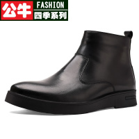 公牛四季男鞋高帮小码男短靴冬季棉鞋商务休闲一脚蹬拉链棉皮鞋男士头层牛皮靴子男靴防滑保暖加绒大码防滑男靴