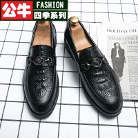 公牛四季男鞋潮牌休闲商务豆豆鞋男士英伦正装百搭一脚蹬尖头皮鞋男青年发型师高端复古套脚增高小皮鞋鳄鱼纹懒人潮鞋