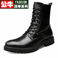 公牛四季男鞋品牌轻奢陆战靴男秋冬季英伦头层牛皮休闲皮靴青年高帮作战靴37-46码加绒保暖棉
