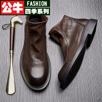 公牛四季男鞋马丁靴男套脚棉皮靴[优选头层牛皮]切尔西靴英伦时尚潮流高帮皮鞋百搭复古短靴子