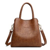 袋鼠真皮软皮手提包女2020新时尚牛皮妈妈包大容量百搭单肩斜挎包 黄棕色(品质认证)