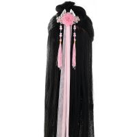 古装发饰古典发夹公主古风发饰发带超仙汉服配饰绢花流苏丝带飘带 浅粉色 [送耳环眉心贴]