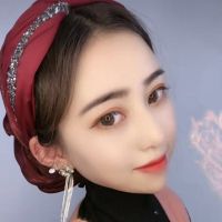 新款夏季穆斯林纱巾发卡发夹帽仿真丝发箍帽两件套发带回族女帽子 酒红 光板两件套