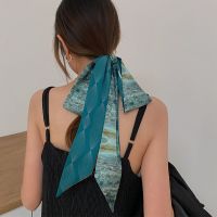 法式优雅小丝巾复古扎头头绳ins发带丝带女绑发飘带小领巾潮 云 双层双面不同色