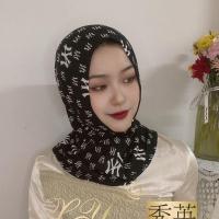 穆斯林纱巾新款头套夏季暗扣潮牌字母帽子套头回族盖头休闲巾 M黑 秀英夏季按扣鹅颈潮牌套头