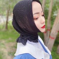 穆斯林纱巾夏季方便头套洒金烫钻简便套头新款超薄凉爽头巾回族盖 烫钻亮丝撒金套头黑色
