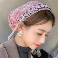 ()穆斯林新款铁链条流苏亮片帽子回族时尚女头巾纱巾盖头包 粉色珍珠流苏帽子