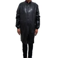 秋冬正穿皮革罩衣加大肥男女纽扣皮围裙大褂羽绒服防水护衣工作服 黑色不带帽子不加绒