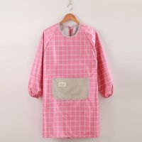 罩衣加厚保暖秋冬长袖新款围裙女工作洋气厨房家用防污防脏工作服 长袖格子围裙 [粉色] xl[建议90-130斤]