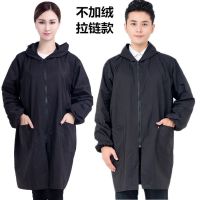 男士成人罩衣女防水防油加绒加厚秋冬工作服长款长袖围裙护衣 薄款拉链黑色 XXL 90-135斤