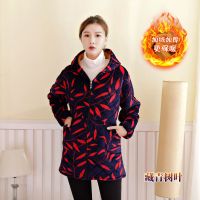 秋冬加绒加棉加厚成人水晶绒罩衣长袖修身拉链羽绒服工作服护衣女 成人[加棉帽子款] 藏青树叶 L(建议90-110斤)