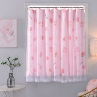 免打孔自粘窗帘布卧室家用遮光挂钩魔术贴简约防寒挡风短帘半帘子 果汁-无杆子-挂环款 宽0.9*高1.0(单开)