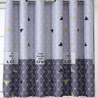 简易窗帘免打孔安装卧室遮光北欧简约出租房屋宿舍床幔伸缩杆短帘 几何三角-灰/一片尺寸和价格 宽80高150(无杆)