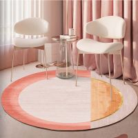 轻奢圆形地毯卧室客厅茶几毯儿童吊篮垫电脑椅地垫少女床边毯 轻奢-粉底圆圈 直径80cm 环保无味可机洗