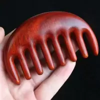天然檀木经络按摩梳子家用宽齿卷发玉檀整木梳头部防脱发 紫檀半圆款