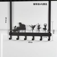 门后挂钩置物架免打孔卧室门背式卡通衣帽架收纳挂勾静音新品粘钩 黑色钢琴款 6钩