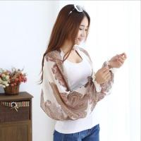 夏季新款印花长袖时尚袖套雪纺丝巾围巾开车骑车防晒防紫外线披肩 花纹-白色