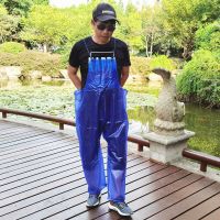 半身连体背带捕鱼裤深蓝色下水裤 防水半身腰下水裤上衣套装牛筋 蓝色圆背带 XXL