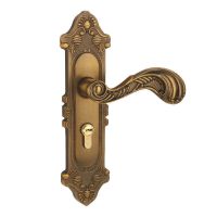 房门锁免开孔室内孔距调节锁木门黄古铜执手锁具通用款换锁门把手 不锈钢[孔距可调节][黄古铜款] 只有一对面板把手[无锁芯