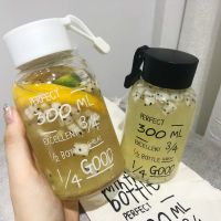 夏季韩国耐热便携玻璃杯女学生创意水杯带盖透明随手杯男女士茶杯 白色 350ml