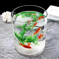 简奢加厚大号落地直筒水培玻璃婚庆路引鱼缸龟缸造景招财缸 1520圆缸(宽15cm高20cm) 鱼缸彩石仿真草贝壳渔捞