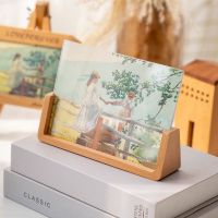 现代简约6寸7寸8寸实木U型亚克力相框摆台台历创意儿童相册小框架 榉木+横版 4寸