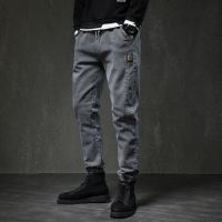 春夏新款弹力九分牛仔裤男士修身韩版潮流宽松裤子男松紧长裤薄款 802灰色[常规] M 建议90-110斤