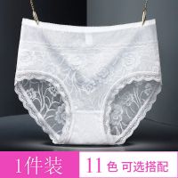 蕾丝内裤女春夏性感镂空中高腰加肥版大码胖mm200斤提臀三角裤头 [一件]白色- L 建议适合90-130斤