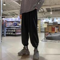 ins潮牌工装裤男韩版潮流港风学生抽绳束脚宽松九分直筒休闲裤子 A#27黑色 S