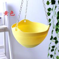 加厚树脂塑料花盆佛珠吊兰盆垂吊盆悬挂式吊篮盆绿萝花盆挂盆吊盆 黄色 大号1盆[送配件]