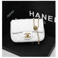 香港女包2021新款真皮方胖子包小香风菱格链条单肩包斜跨小包 白色