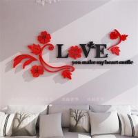 温馨卧室客厅电视背景墙壁房间装饰品 浪漫3D亚克力水晶立体墙贴 红花+黑字(左方向) 小