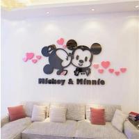 米奇卡通3d亚克力立体墙贴客厅卧室床头浪漫温馨婚房布置儿童贴画 粉红色A款 大
