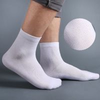 袜子男夏天薄款透气短袜吸汗防臭男士短筒船袜夏季超薄网眼中筒袜 中筒网眼白3双 女款32-38