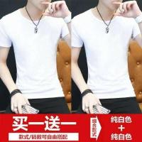 短袖t恤男士短袖男生夏天学生修身条纹衣服男装青少年百搭上衣 纯白+纯白 M