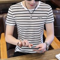 2021夏季冰丝短袖T恤男潮流韩版男士短袖男T恤镂空男装短袖上衣 688黑色 M (80-100斤)