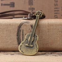 日韩风时尚饰品吉他乐器合金音符吊坠男女生长款毛衣链绒皮绳项链 吉他