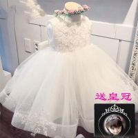 儿童礼服夏季洋气公主裙花童女婚纱蓬蓬裙钢琴演出服主持人晚礼服 白色送皇冠 80 尺码偏小建议加大一码